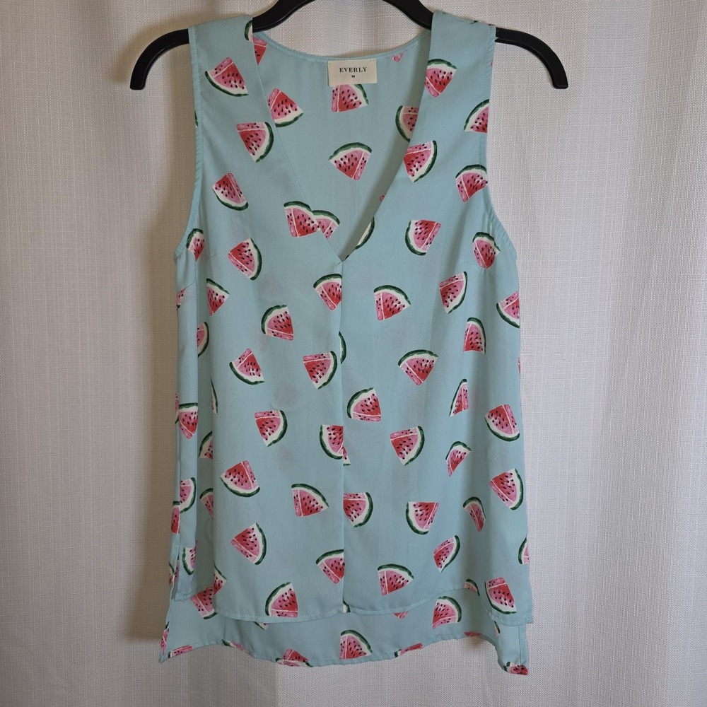 Everly Women's Shirt Size S Blue Watermelon Slice Print Sleeveless High Low Hem